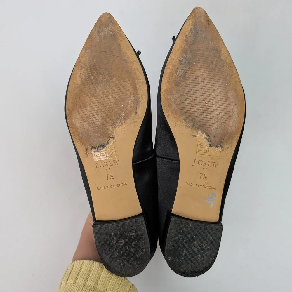 J. Crew Black Satin Pointed Toe Bow Flats - Picture 10 of 13